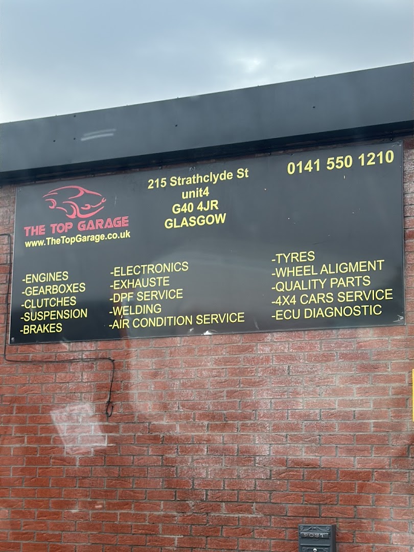 The Top Garage signage, 215 Strathclyde St, Glasgow